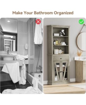 67" Tall Bathroom Storage Cabinet - Storage Cabinet with Shelf & Drawer Tower Storage Cabinet for Bathroom, Living Room