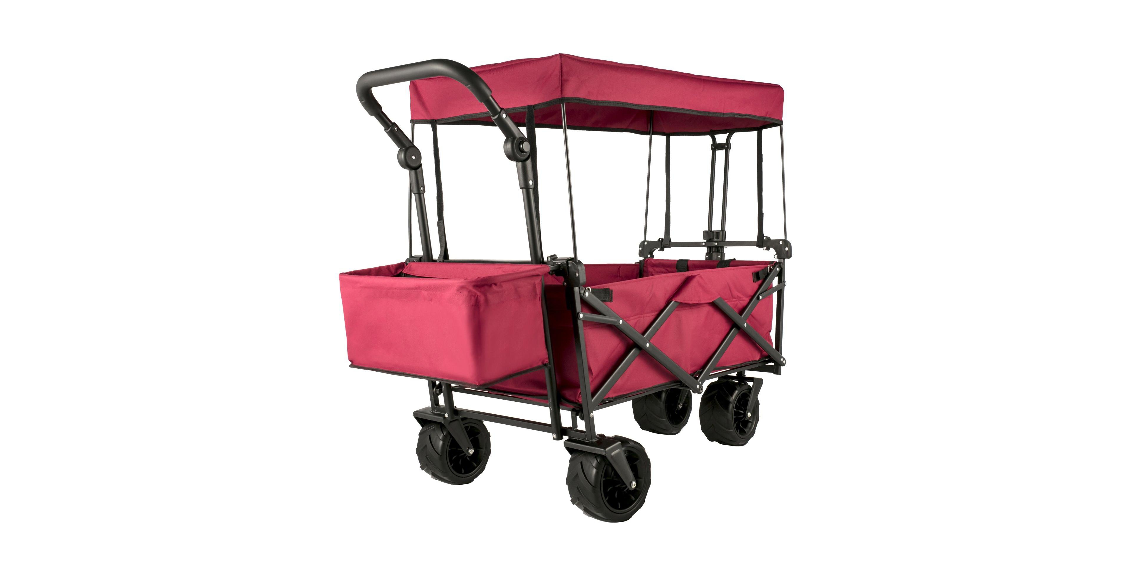 Mecale Extra Large Collapsible Garden Cart with Removable Canopy, Folding Wagon with Wheels and Rear Storage