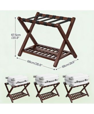 Bamboo Suitcase Stands Set of 2 with Nylon Strap Support for Guest Room