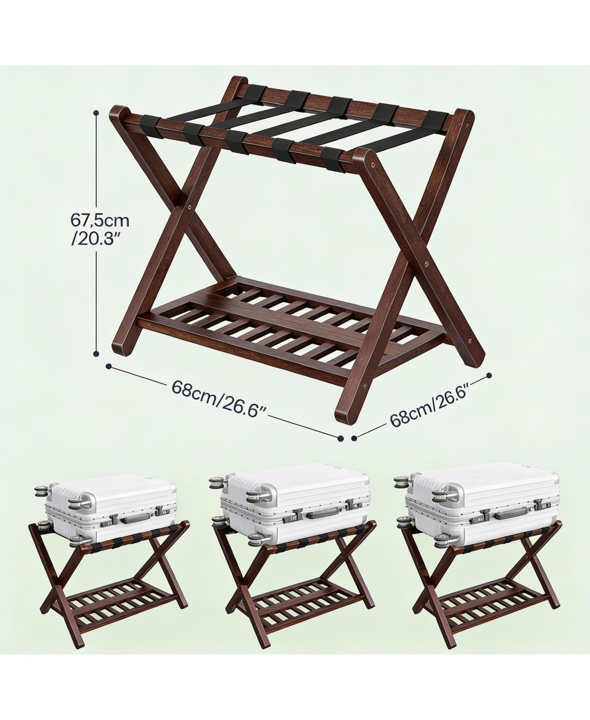 Yigii Bamboo Suitcase Stands Set of 2 with Nylon Strap Support for Guest Room