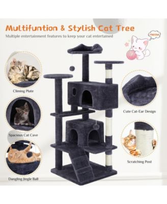 54in Dark Blue Multi-Functional Cat Tree: Climbing Frame, Lounge, Detachable Toy