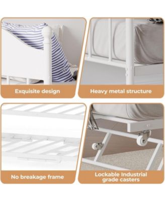 Twin Day Bed with Trundle Bed, Modern Sofa Bed Frame with Foldable Design, Metal Bed Frame ï¼† Heavy Duty Steel Slats