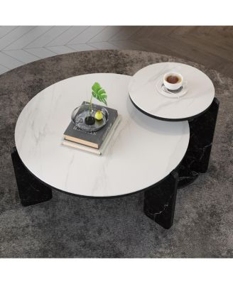  Set of 2 Round Nesting Coffee Tables with Sintered Stone Top