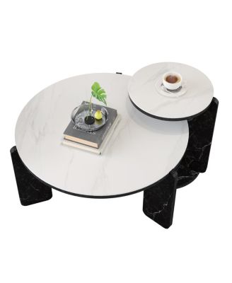  Set of 2 Round Nesting Coffee Tables with Sintered Stone Top