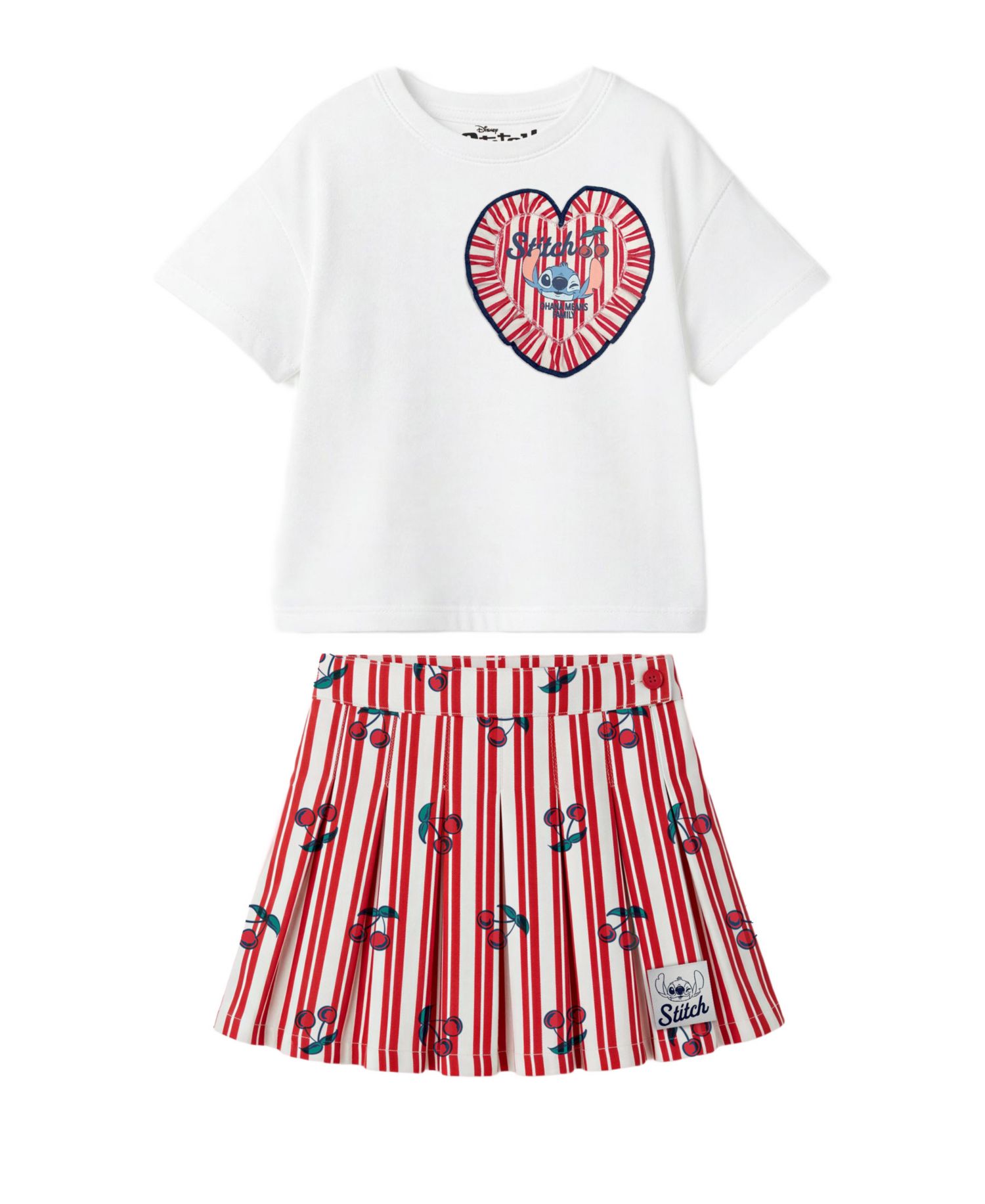 Girls' 2T-6X Crewneck Short-Sleeve Top and Stitch Skirt, 2-Piece Set