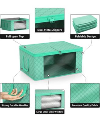 Foldable Storage Bag Organizers, Large Clear Window & Carry Handles, Great for Clothes, Blankets, Closets, Bedrooms, and more