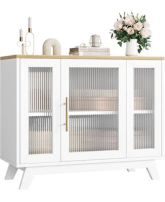 36" Sideboard Buffet Cabinet with storage, farmhouse style, glass doors and adjustable shelves for dining room or living room