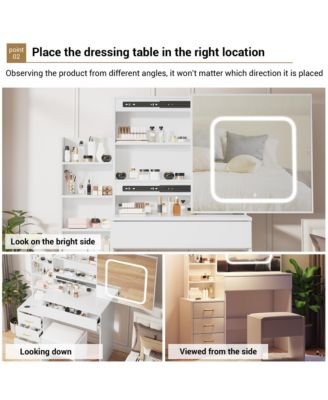 Vanity Desk  Mirror and LED Lights Makeup Vanity Desk  for Bedrooms, Apartments, Easy to Assemble
