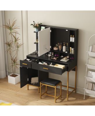 Makeup Vanity Desk with LED Lighted Mirror and Charging Station