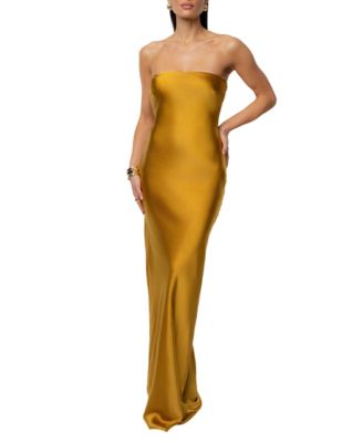 gold strapless bridesmaid dress Merci - Gold pleated midi dress main image 0