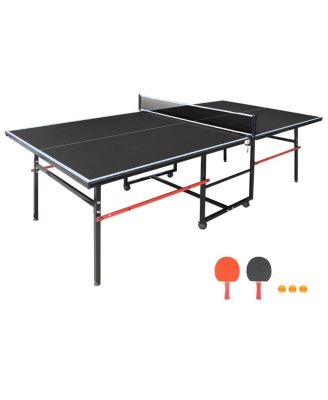 96 Inch  Indoor Foldable Portable Ping Pong Table Mid-Size Table Tennis Game Set with Net Paddles and Balls for Family Game Room - Baofuwish