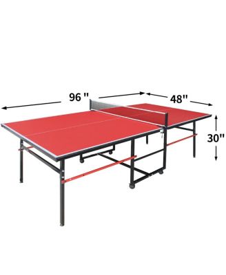 96 Inch  Indoor Foldable Portable Ping Pong Table Mid-Size Table Tennis Game Set with Net Paddles and Balls for Family Game Room - Baofuwish