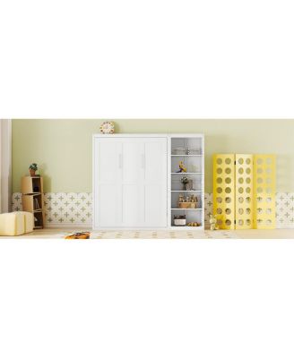 Queen Size Murphy Bed Wall Bed with Shelves, White