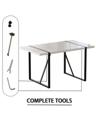  55" Modern Rural Industrial White Dining Table with Black Metal Legs