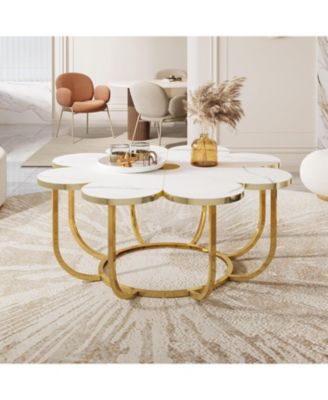 White and Gold Coffee Table, Flower-Shaped