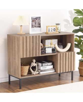 Fluted Console Table with Storage Shelf & Cabinet – Mid-Century Modern Sideboard Buffet for Entryway or Living Room