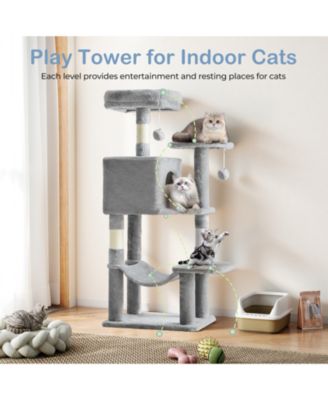 44in Cat Tree Tower: Multi-Cat Climbing, Sisal Posts, Extended Platform, Hammock