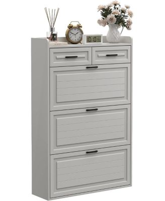 CuisinSmart shoe cabinet with 3 flip drawers and 2 storage drawers, holds 18–24 pairs, adjustable removable panel for organized shoe storage