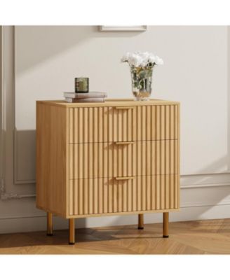 Fluted 3 Drawer Dresser for Bedroom, Modern Nightstand with Deep Drawers