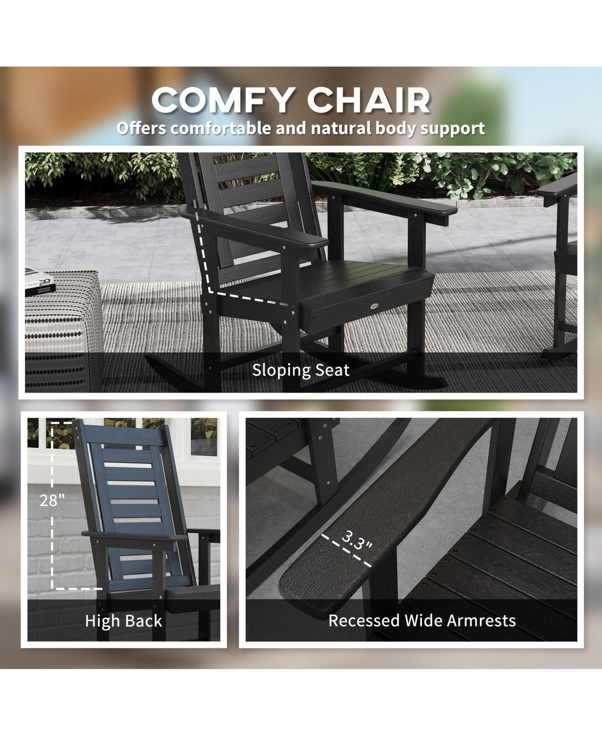 Outsunny 2 Outdoor Rocking Chairs, Hdpe High Back Patio Rockers
