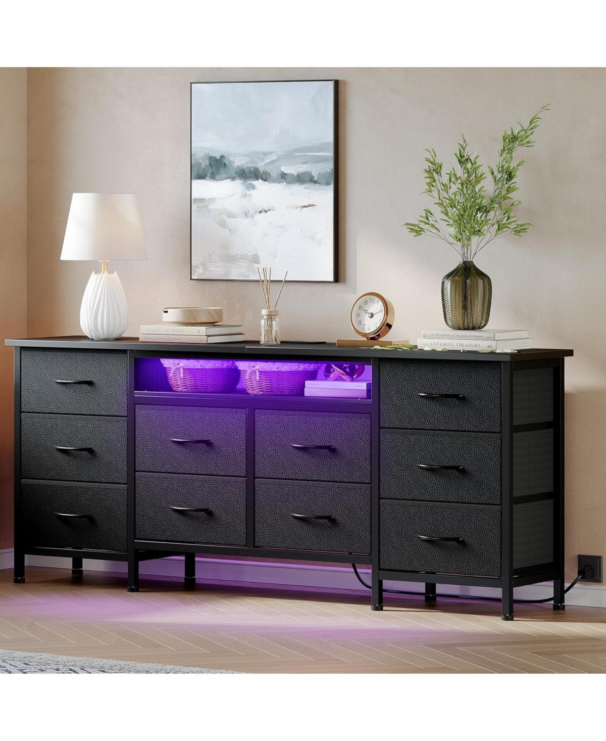 gaomon Long Dresser for Bedroom with 10 Fabric Drawers, Entertainment Center Tv Stand 65"-75"