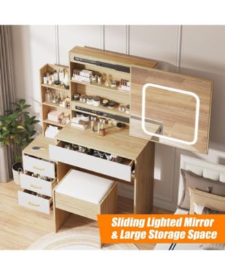 Vanity Desk Mirror and LED Lights - Makeup Vanity Desk for Bedrooms, Apartments, Easy to Assemble