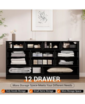 12 Drawer Wood Dressers for Bedroom, Wooden Dressers for Adult Bedroom, Modern TV Stand Dresser for 65 inch TV, 61'' Wide Chest of Drawers