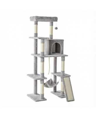 63in Cat Tree Tower: Large Multi-Story, Sisal Posts, Extended Platform, Hammock