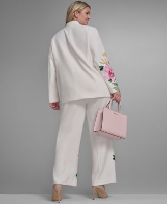 Plus Size Floral Printed Long-Sleeve Blazer