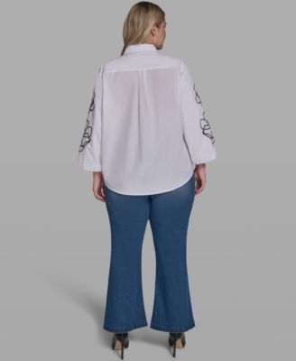 Plus Size Floral Detail Collared Top