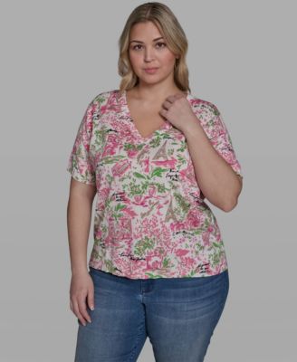 Plus Size Floral Printed V-Neck Top