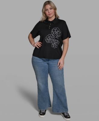 Plus Size Floral Polo Short-Sleeve Top