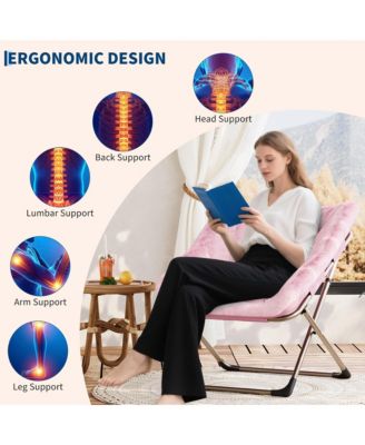 Rabbit Fur Foldable Dish Saucer Chair, Durable Metal Frame Lounge Chair for Kids Teens Adults, Soft Cozy Seating