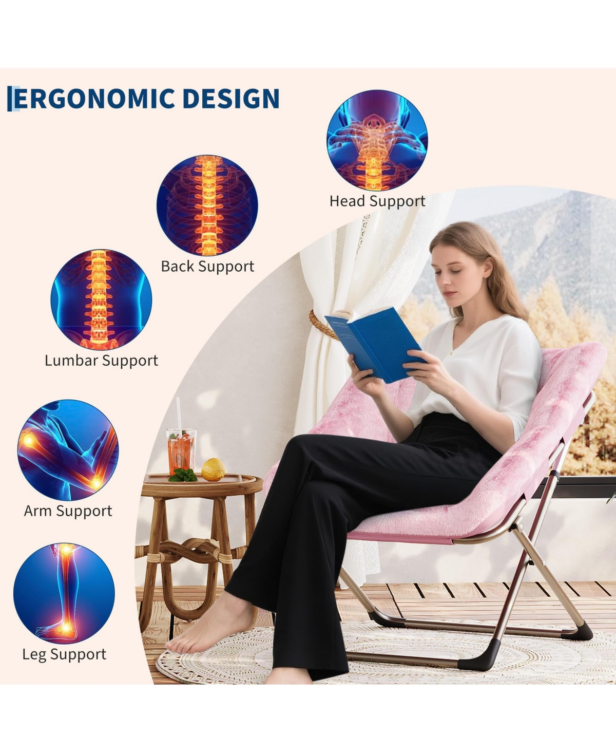 gaomon Rabbit Fur Foldable Dish Saucer Chair, Durable Metal Frame Lounge Chair for Kids Teens Adults, Soft Cozy Seating