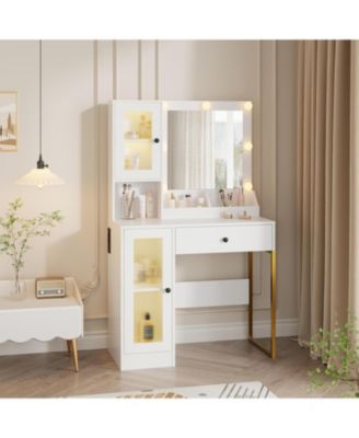 Makeup Vanity Desk  LED Lights and Mirror 3 Color Modes Bulbs Dressing Table  for Bedrooms, Apartments, Easy to Assemble