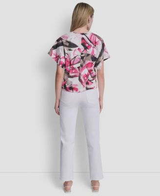 Women's Heart Print Short-Sleeve Crew Neck Top