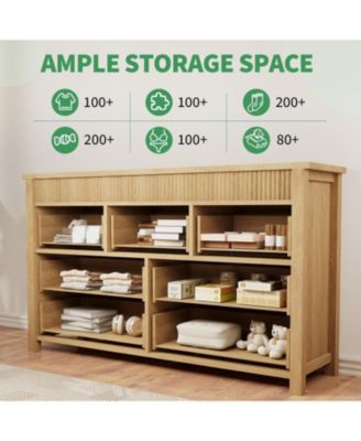 6 Drawer Dresser for Bedroom, Wooden Chest of Drawers, Fluted TV Stand, Storage Organizer for Living Room, Hallway and Entryway