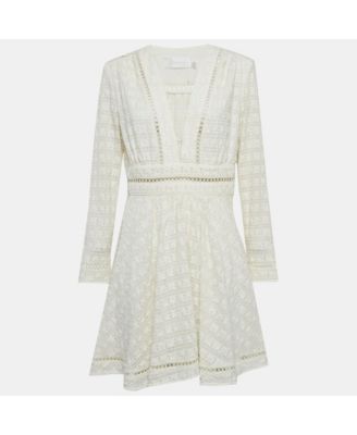 Womens Cream Zephyr Broderie Cotton Plunge Neckline Mini Dress