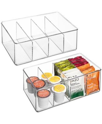 2 Pack Storage Bins with Dividers - Store Tea Bags, Seasonings, Drink Packets, Oatmeal