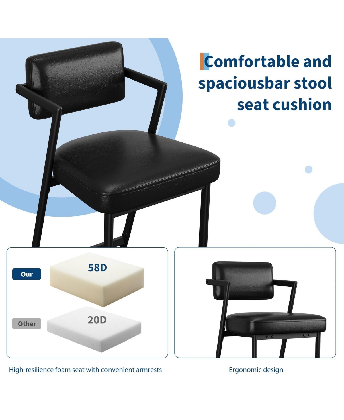 gaomon Set of 2 Farmhouse Upholstered Bar Stools, Tall Counter Height Chairs with Plush Cushions & Backrest