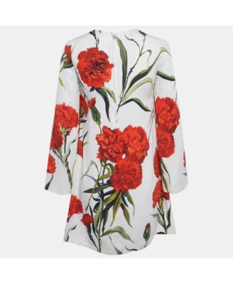 Women's White Flowers Print Silk Mini Dress