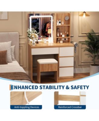 Vanity Desk Mirror and Lights - Modern Makeup Dressing Table for Bedrooms, Apartments, Easy to Assemble