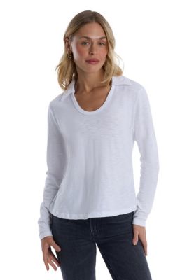 Women's Clothing Scoop Neck Long Sleeve Polo Tee