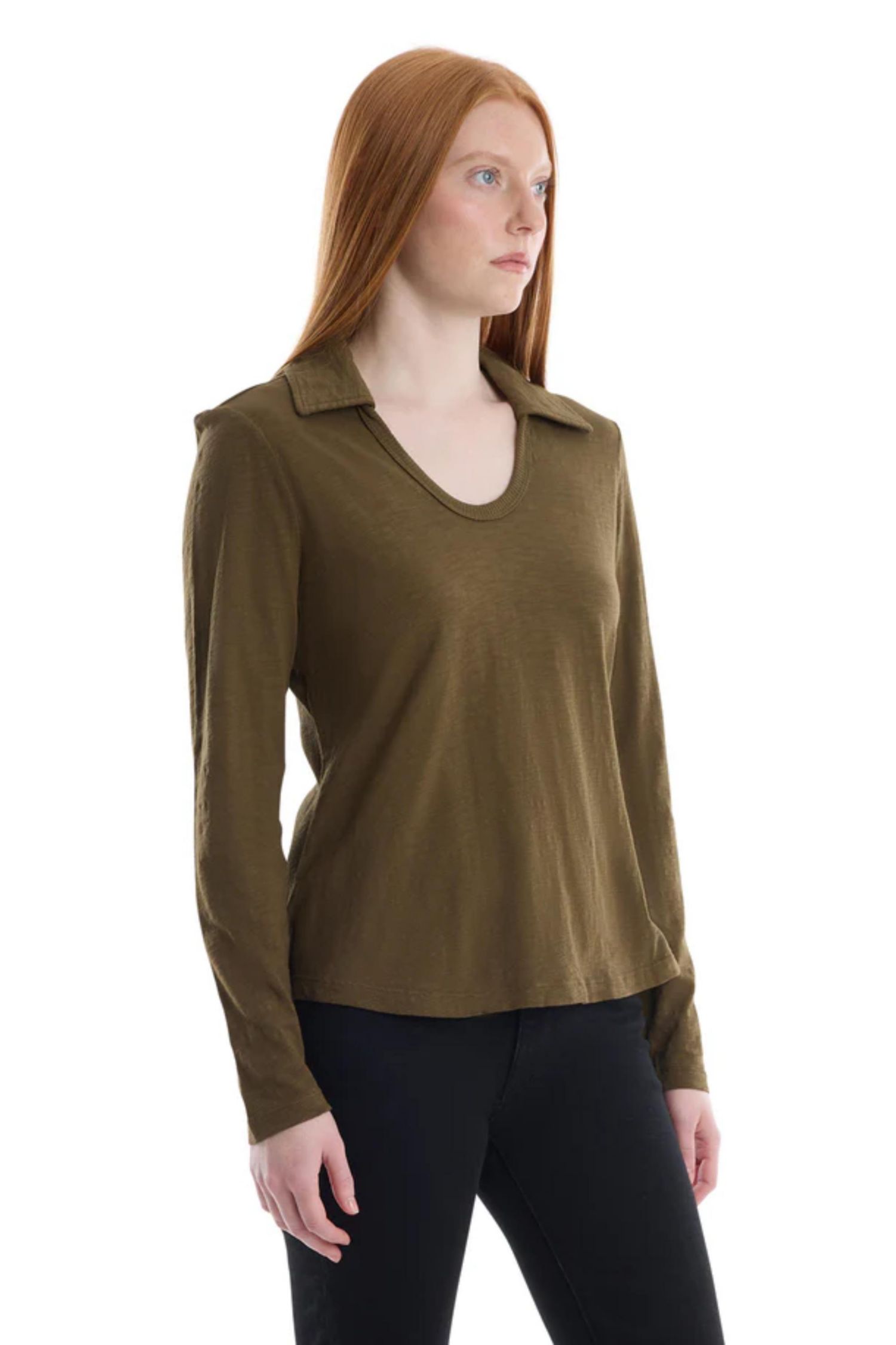 Women's Clothing Scoop Neck Long Sleeve Polo Tee
