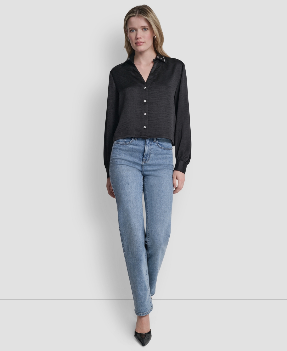 Dkny Women's Studded Collar Y-Neck Shirt