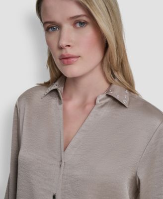 Women's Studded Collar V-Neck Shirt