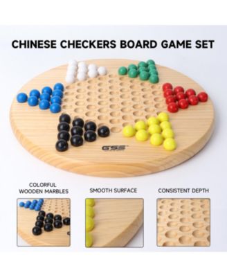 11.5" Wood Chinese Checkers Board Game Set with 66 Colorful Wooden Marbles, Classic Board Game