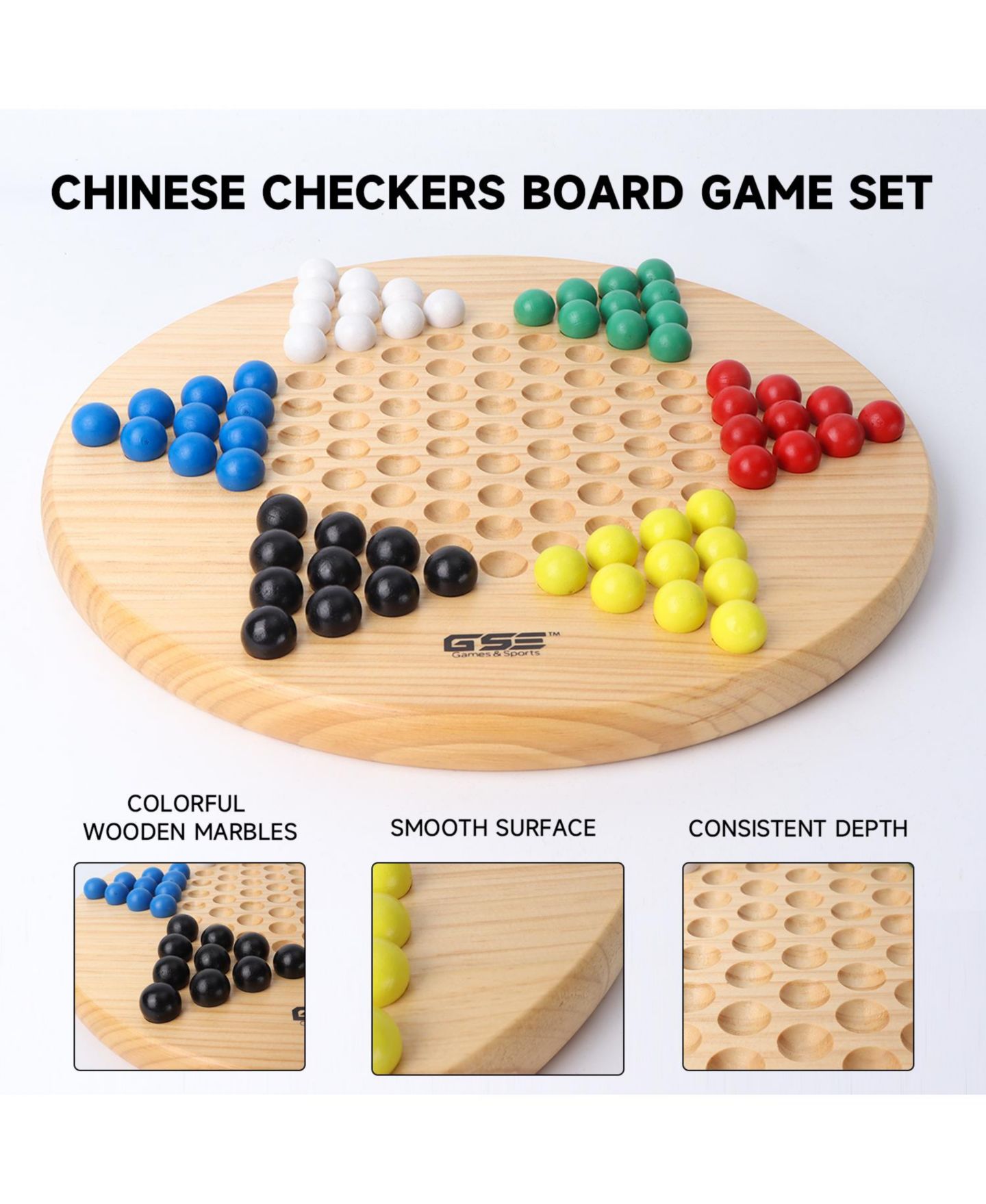 Детская настольная игра GSE Games & Sports Expert Classic Chinese Checkers Board Game, 66 Wooden Marbles, Ages 6+ — фото 4