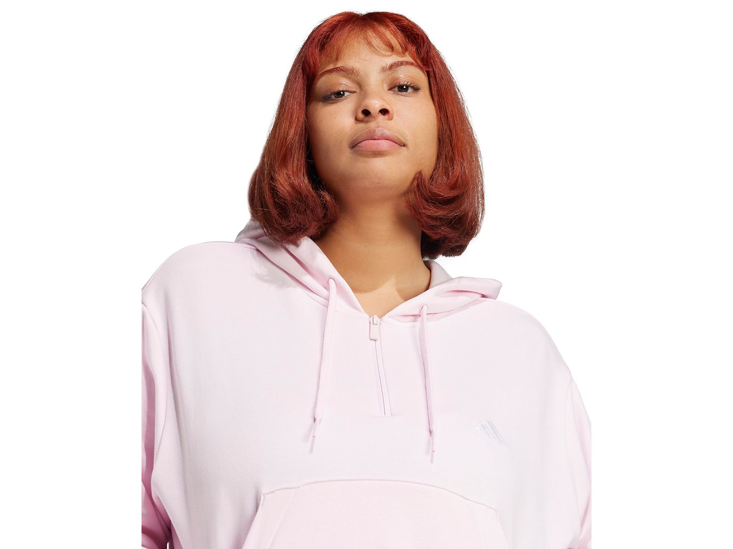 Женское худи adidas Plus Size Essentials 3-Stripes French Terry Sportswear Quarter-Zip, цвет: Прозрачный розовый / Белый — фото 2