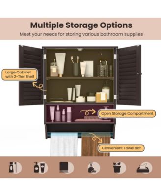 2-Door Wall Mounted Bathroom Medicine Cabinet with Towel Bar
